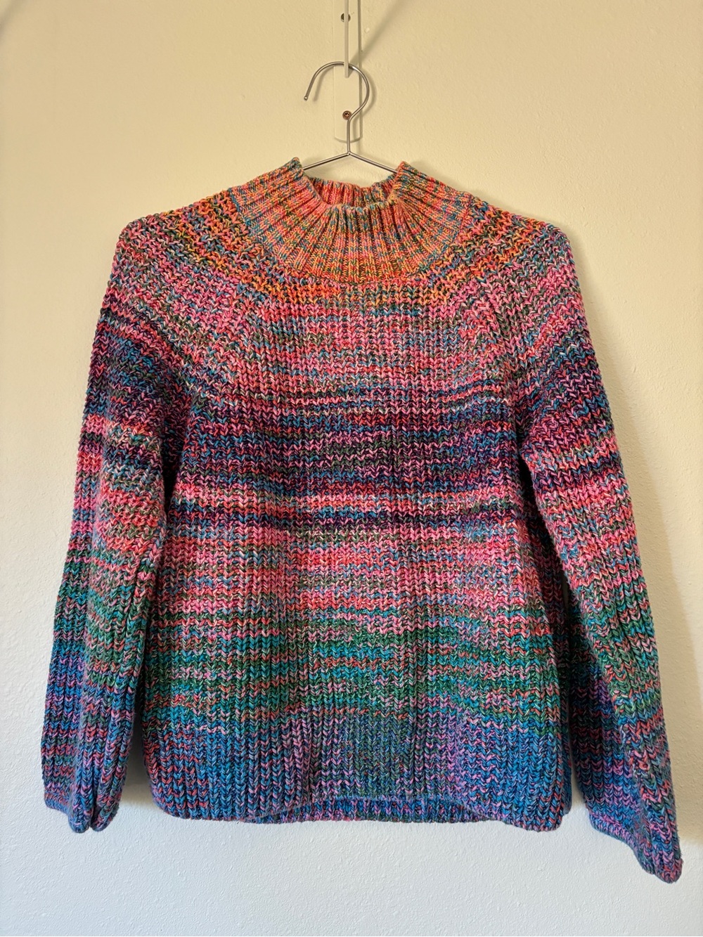 GAP Multicolor Knit Cowl-Neck Sweater in Pink, Teal, Purple